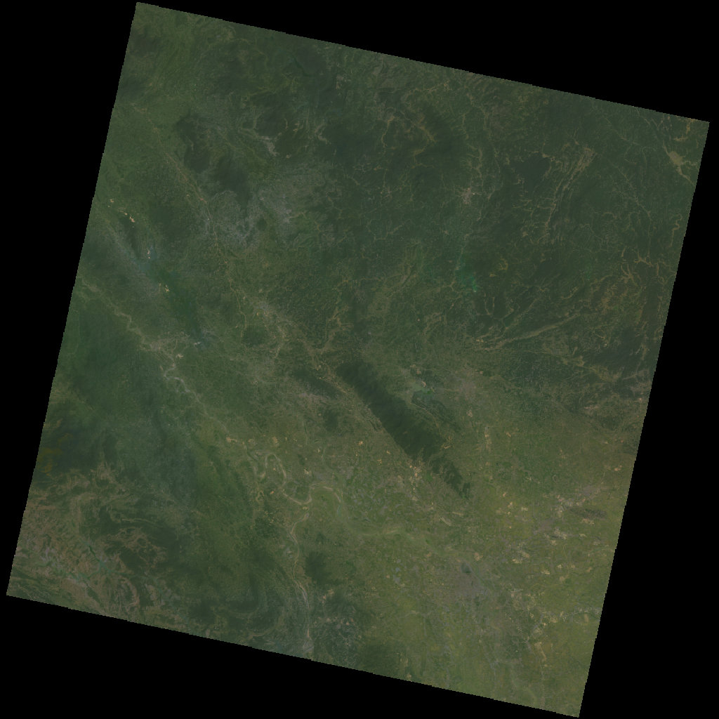 Landsat 8 satellite view of the limestone karst of Hà Giang and Bắc Kạn provinces in northern Vietnam, 22 March 2025. The frame shows dense green forest cover broken by characteristic narrow NW–SE limestone ridges, with paler agricultural valleys and small settlements between them. Acquired with virtually no cloud cover.